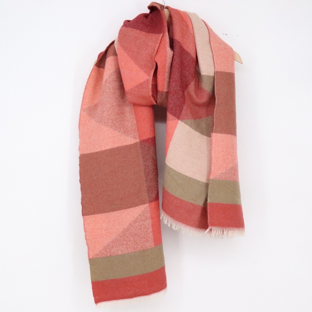 Unbranded Scarf Womens OS Geometric Colorblock Red Orange Fringed Excellent